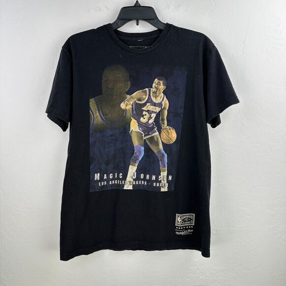Mitchell & Ness Tshirt Mens Medium‎ Black Lakers Magic Johnson Short Sleeve - Picture 1 of 7